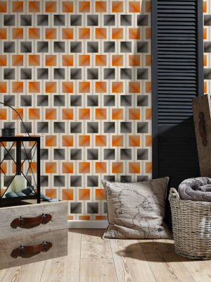 A.S. Création Wallpaper «Graphics, Black, Metallic, Orange» 340682