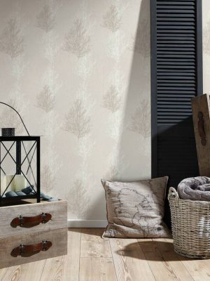 A.S. Création Wallpaper «Floral, Cream, Metallic, White» 348191