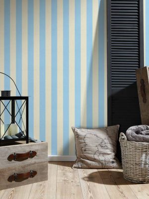 A.S. Création Wallpaper «Stripes, Blue, Cream, Metallic» 359901