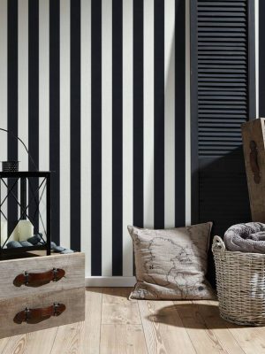 A.S. CRÉATION WALLPAPER «STRIPES, BLACK, CREAM, METALLIC, SILVER» 359904