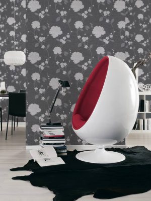 A.S. Création Wallpaper «Flowers, Black, Metallic, Silver» 367012