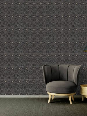 Versace Home Wallpaper «Baroque, Black, Metallic, Silver» 370494
