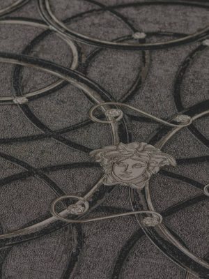 Versace Home Wallpaper «Baroque, Black, Metallic, Silver» 370494