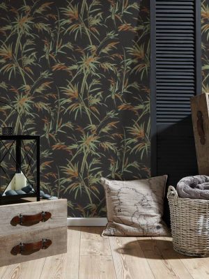 A.S. Création Wallpaper «Floral, Black, Green, Orange» 373763