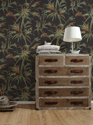 A.S. Création Wallpaper «Floral, Black, Green, Orange» 373763