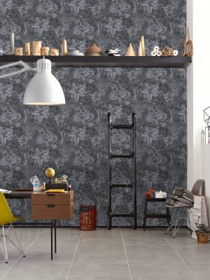 Daniel Hechter Wallpaper «Cottage, Floral, Black, Grey» 375205