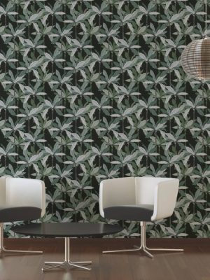 Private Walls Wallpaper «Floral, Black, Green» 375303