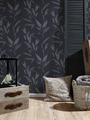 A.S. Création Wallpaper «Floral, Black, Grey, Metallic, Silver» 375492