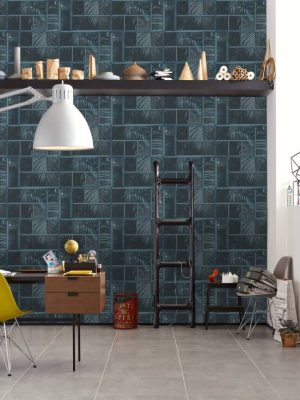 Livingwalls Wallpaper «Floral, Black, Blue» 377404