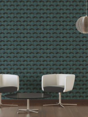 LIVINGWALLS WALLPAPER «TILE, BLACK, BLUE, GREEN» 382023