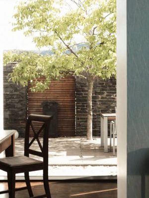 LIVINGWALLS WALLPAPER «COTTAGE, BLUE, GREEN, METALLIC, SILVER» 385983