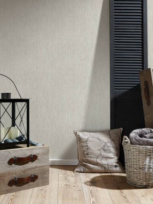 LIVINGWALLS WALLPAPER «COTTAGE, BEIGE, GREY, METALLIC, SILVER» 385984