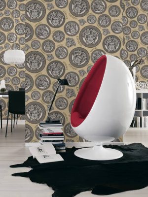 VERSACE HOME WALLPAPER «GRAPHICS, BEIGE, BLACK, GOLD, METALLIC» 386114