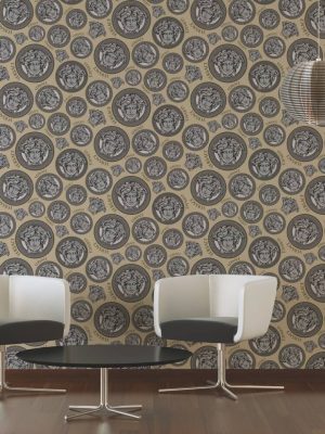 VERSACE HOME WALLPAPER «GRAPHICS, BEIGE, BLACK, GOLD, METALLIC» 386114