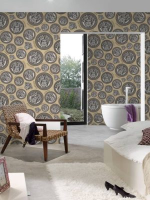 VERSACE HOME WALLPAPER «GRAPHICS, BEIGE, BLACK, GOLD, METALLIC» 386114
