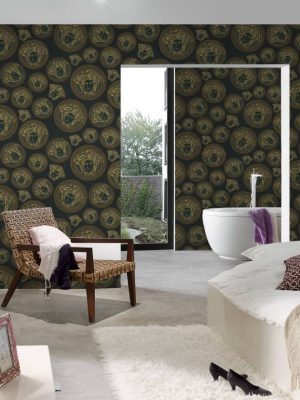 VERSACE HOME WALLPAPER «GRAPHICS, BLACK, GOLD, METALLIC» 386117