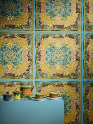 VERSACE HOME WALLPAPER «BAROQUE, BLUE, GOLD, GREEN, METALLIC» 387031