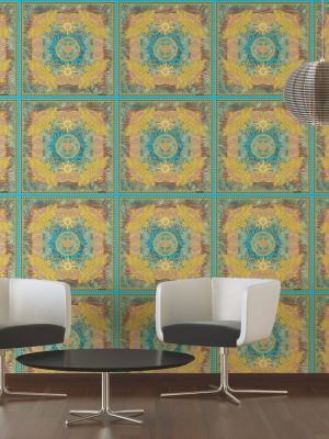 VERSACE HOME WALLPAPER «BAROQUE, BLUE, GOLD, GREEN, METALLIC» 387031
