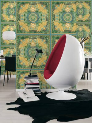 VERSACE HOME WALLPAPER «BAROQUE, BLUE, GOLD, GREEN, METALLIC» 387032