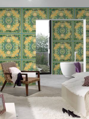 VERSACE HOME WALLPAPER «BAROQUE, BLUE, GOLD, GREEN, METALLIC» 387032