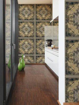 VERSACE HOME WALLPAPER «BAROQUE, BLACK, GOLD, METALLIC» 387035
