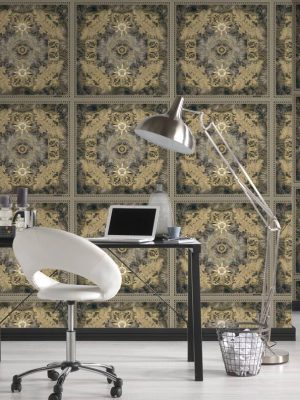 VERSACE HOME WALLPAPER «BAROQUE, BLACK, GOLD, METALLIC» 387035