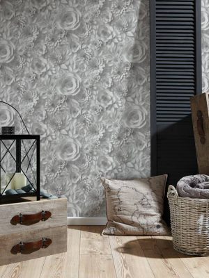 A.S. CRÉATION WALLPAPER «FLORAL, 3D, GREY, WHITE» 387181
