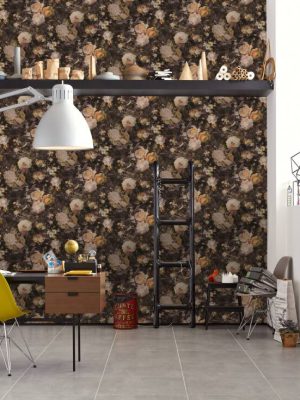 A.S. CRÉATION WALLPAPER «FLORAL, BROWN, CREAM, METALLIC, ORANGE» 388212