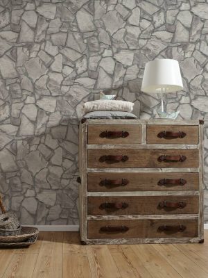 A.S. CRÉATION WALLPAPER «STONE, GREY» 389336