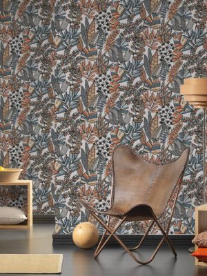 A.S. CRÉATION WALLPAPER «FLORAL, BEIGE, BLACK, BLUE, ORANGE» 390952