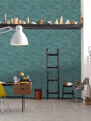 LIVINGWALLS WALLPAPER «GRAPHICS, BLUE, GREEN, METALLIC, SILVER» 391052
