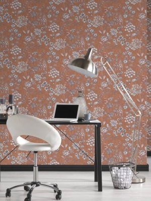 LIVINGWALLS WALLPAPER «FLORAL, BLUE, BROWN, WHITE» 391173