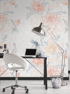 LIVINGWALLS WALLPAPER «FLORAL, BLUE, GREY, ORANGE» 392011