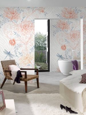LIVINGWALLS WALLPAPER «FLORAL, BLUE, GREY, ORANGE» 392011