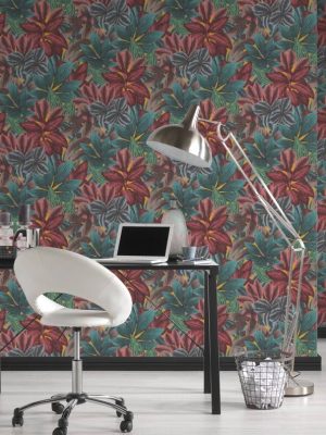 LIVINGWALLS WALLPAPER «FLORAL, BLUE, BROWN, GREEN, RED» 392222