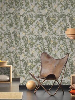 LIVINGWALLS WALLPAPER «FLORAL, GREEN, GREY, YELLOW» 394242