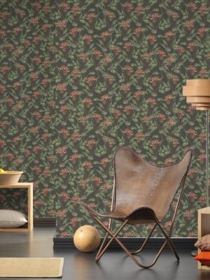 LIVINGWALLS WALLPAPER «FLORAL, BLACK, GREEN, RED» 394301