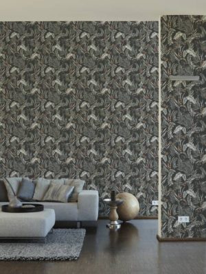 LIVINGWALLS WALLPAPER «FLORAL, BLACK, ORANGE, WHITE» 394341