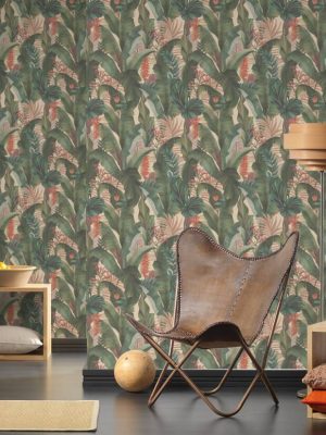 LIVINGWALLS WALLPAPER «FLORAL, BEIGE, GREEN, RED» 394351