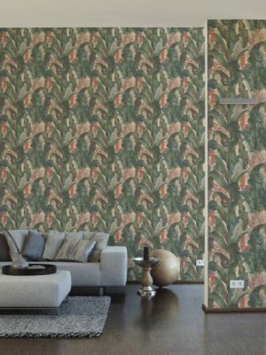 LIVINGWALLS WALLPAPER «FLORAL, BEIGE, GREEN, RED» 394351