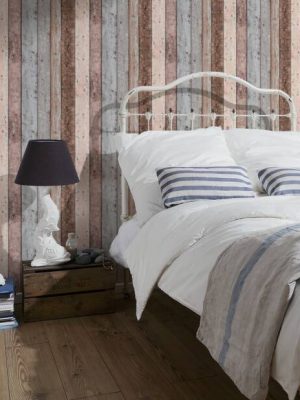 A.S. Création Wallpaper «Wood, Cottage, Beige, Blue, Brown» 855039