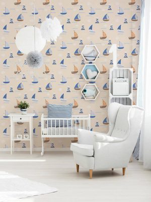A.S. CRÉATION WALLPAPER «CHILD MOTIF, GRAPHICS, BEIGE, BLUE, BROWN» 935548