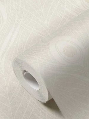 bež tapeta sa paunovim perom za zid