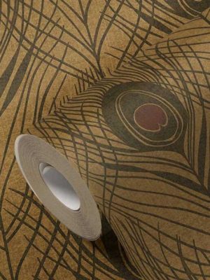 braon tapeta sa paunovim perom za zid