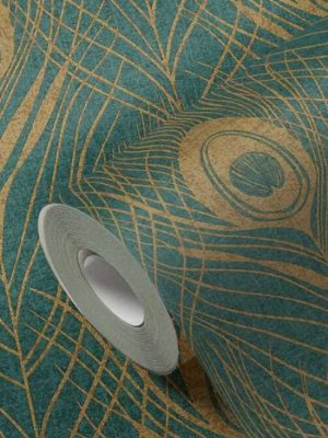 zelena tapeta sa paunovim perom za zid