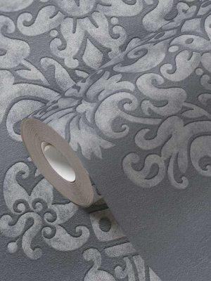 siva barokna tapeta za zid
