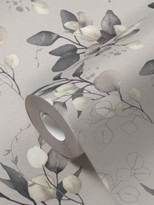 bež tapeta sa lišćem za zid