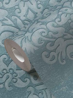 plava barokna tapeta za zid