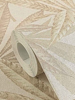 krem tapeta sa liscem za zid