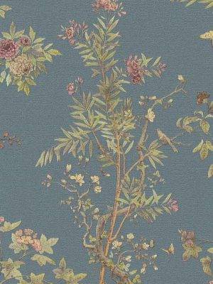 plava cvetna tapeta za zid